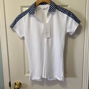 Blue and white polo